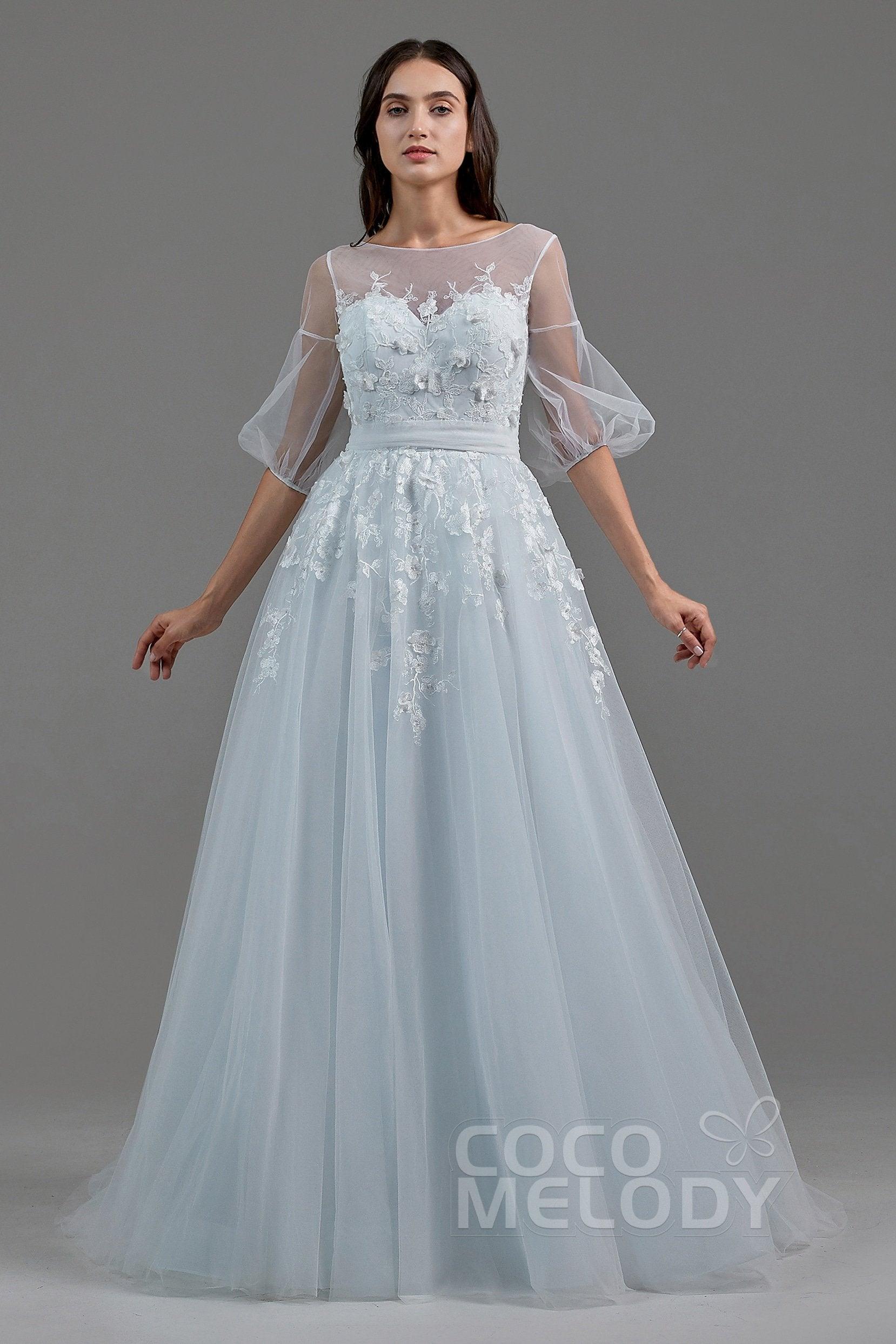 A-Line Sweep-Brush Train Tulle Wedding Dress LD5829CR - COCOMELODY