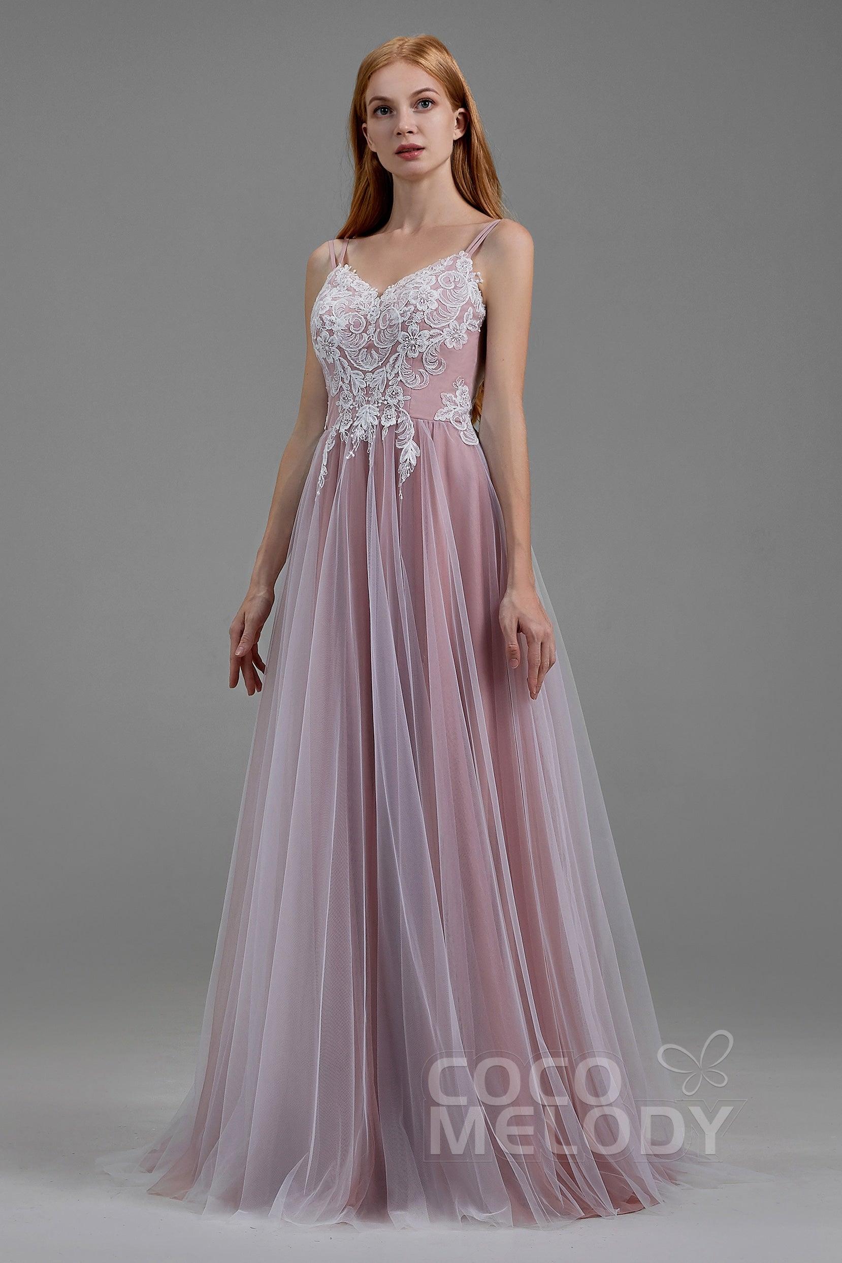 A-Line Sweep-Brush Train Tulle Chiffon Wedding Dress LD5832 - COCOMELODY