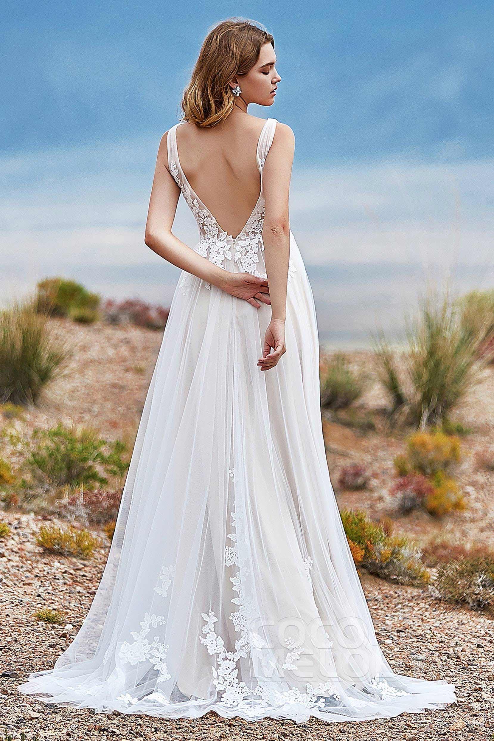 A-Line Sweep-Brush Train Tulle Wedding Dress LD5833 - COCOMELODY