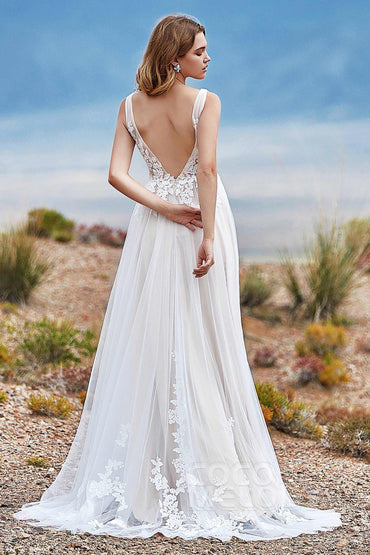 A-Line Sweep-Brush Train Tulle Wedding Dress LD5833 - COCOMELODY