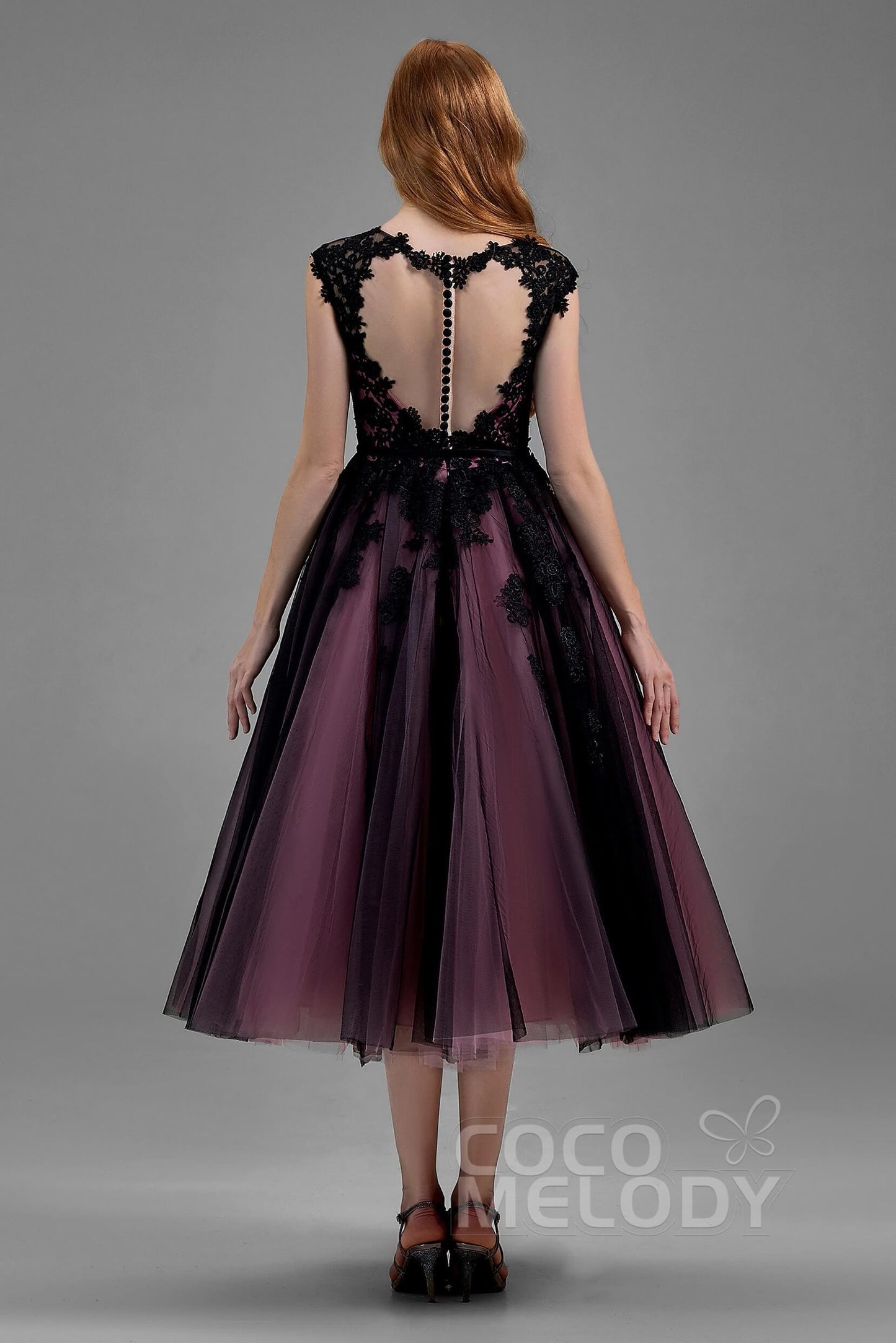 A-Line Tea Length Tulle Gothic Wedding Dress LD5842CR