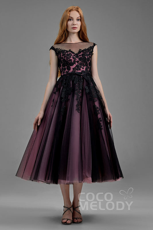 A-Line Tea Length Tulle Gothic Wedding Dress LD5842CR