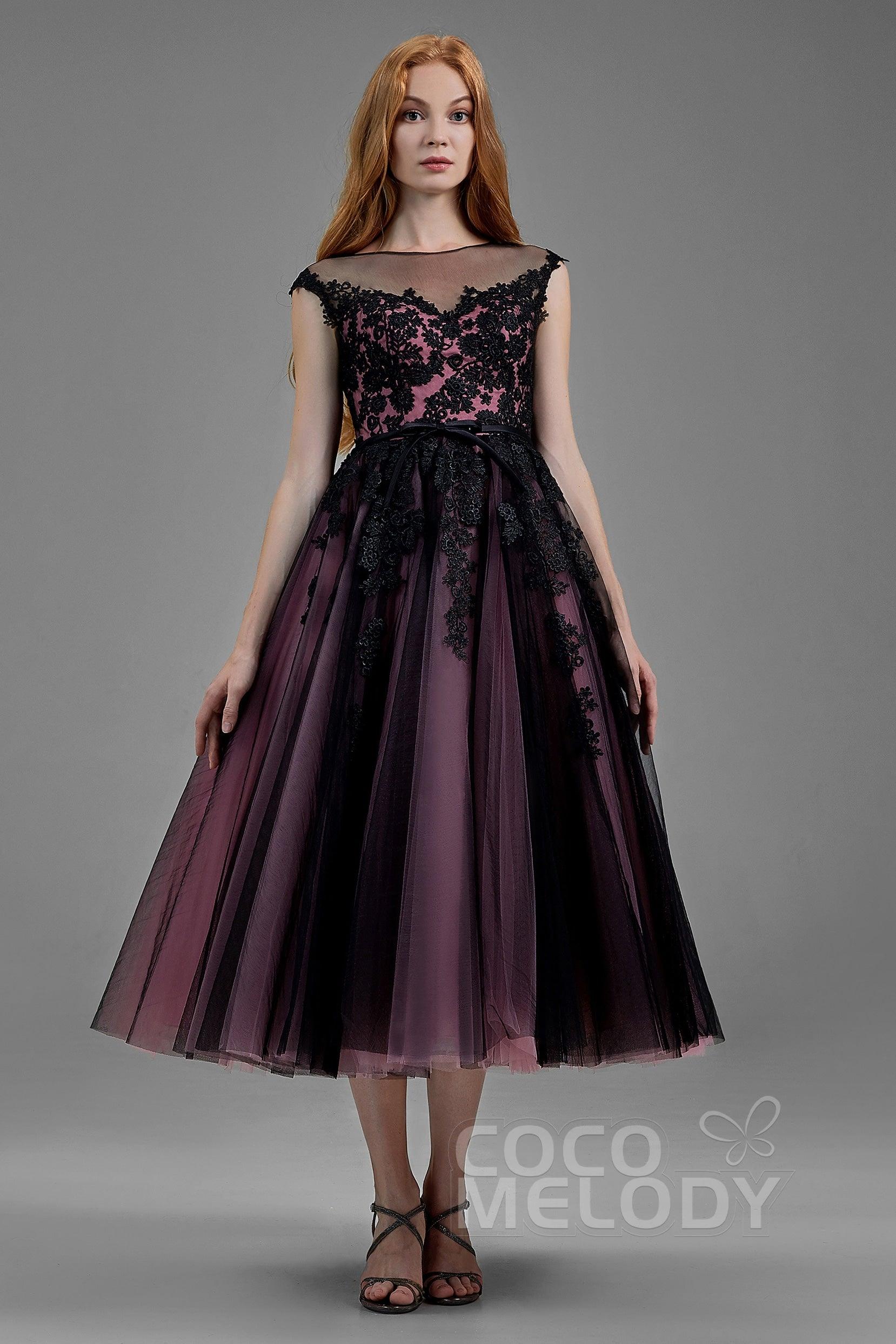 A-Line Tea Length Tulle Gothic Wedding Dress LD5842CR - COCOMELODY