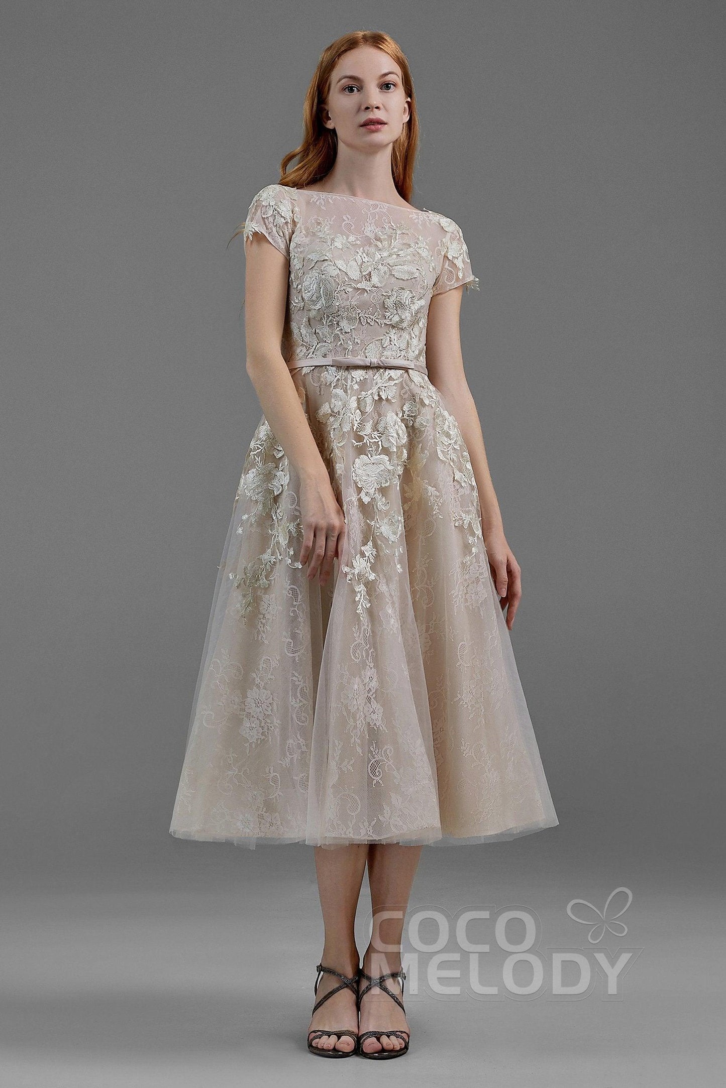 A-Line Tea Length Tulle Wedding Dress LD5843CR - COCOMELODY