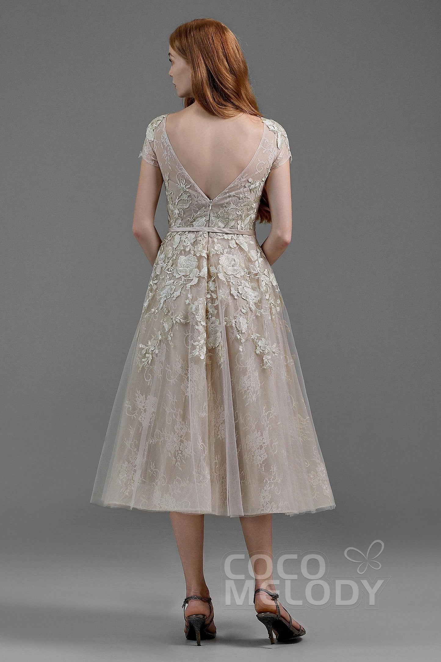 A-Line Tea Length Tulle Wedding Dress LD5843CR - COCOMELODY