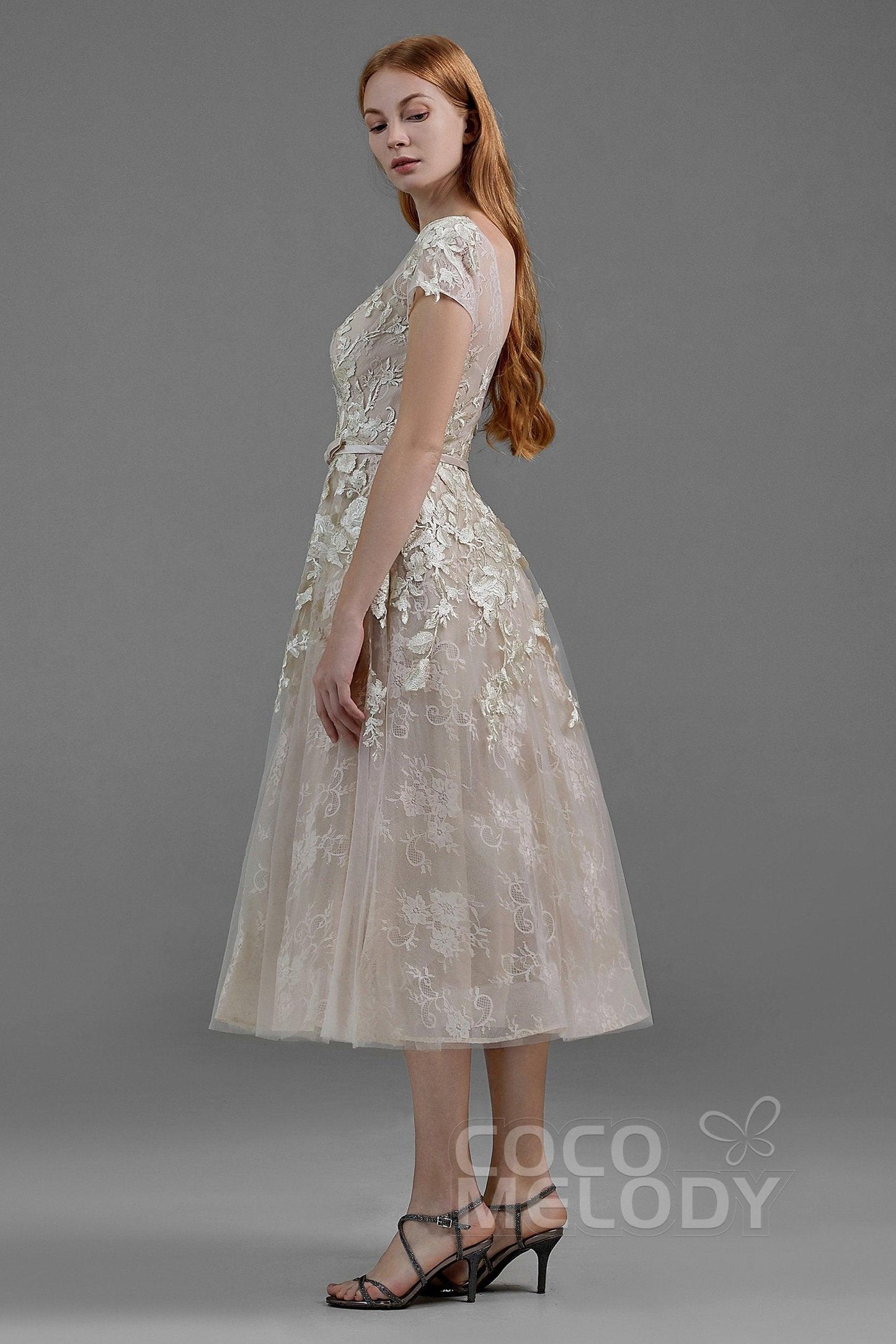 A-Line Tea Length Tulle Wedding Dress LD5843CR - COCOMELODY