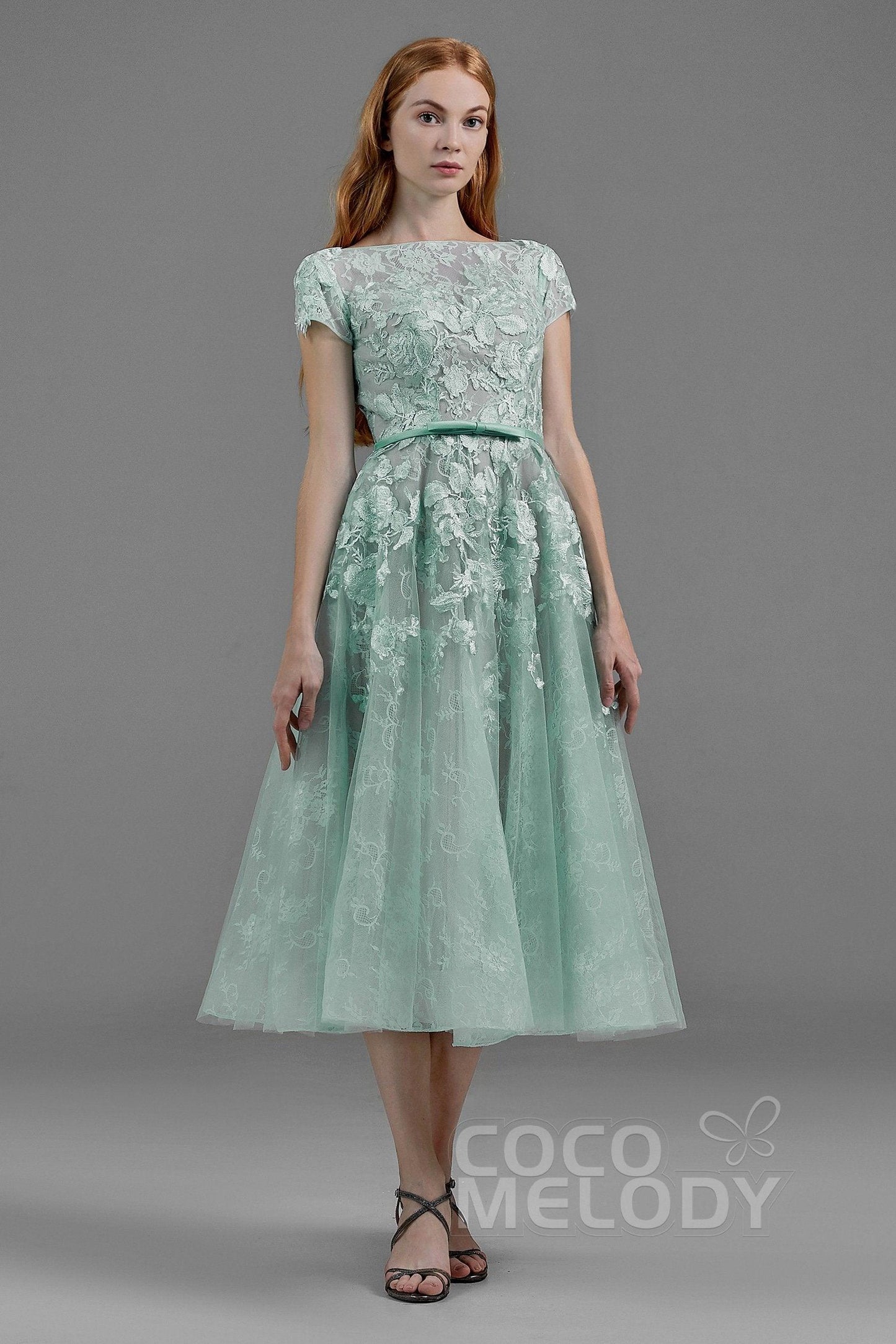 A-Line Tea Length Tulle Wedding Dress LD5843CR - COCOMELODY