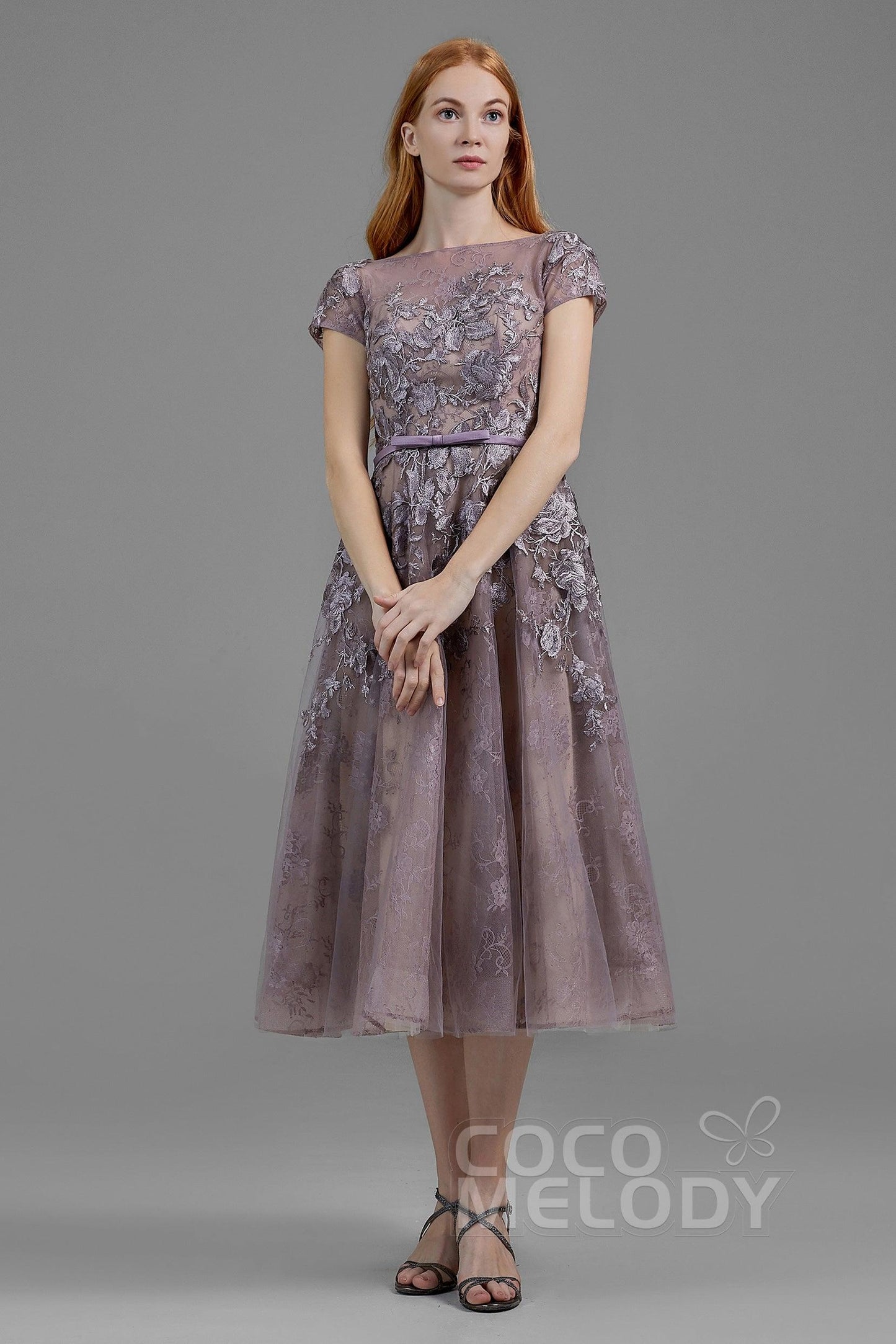 A-Line Tea Length Tulle Wedding Dress LD5843CR - COCOMELODY
