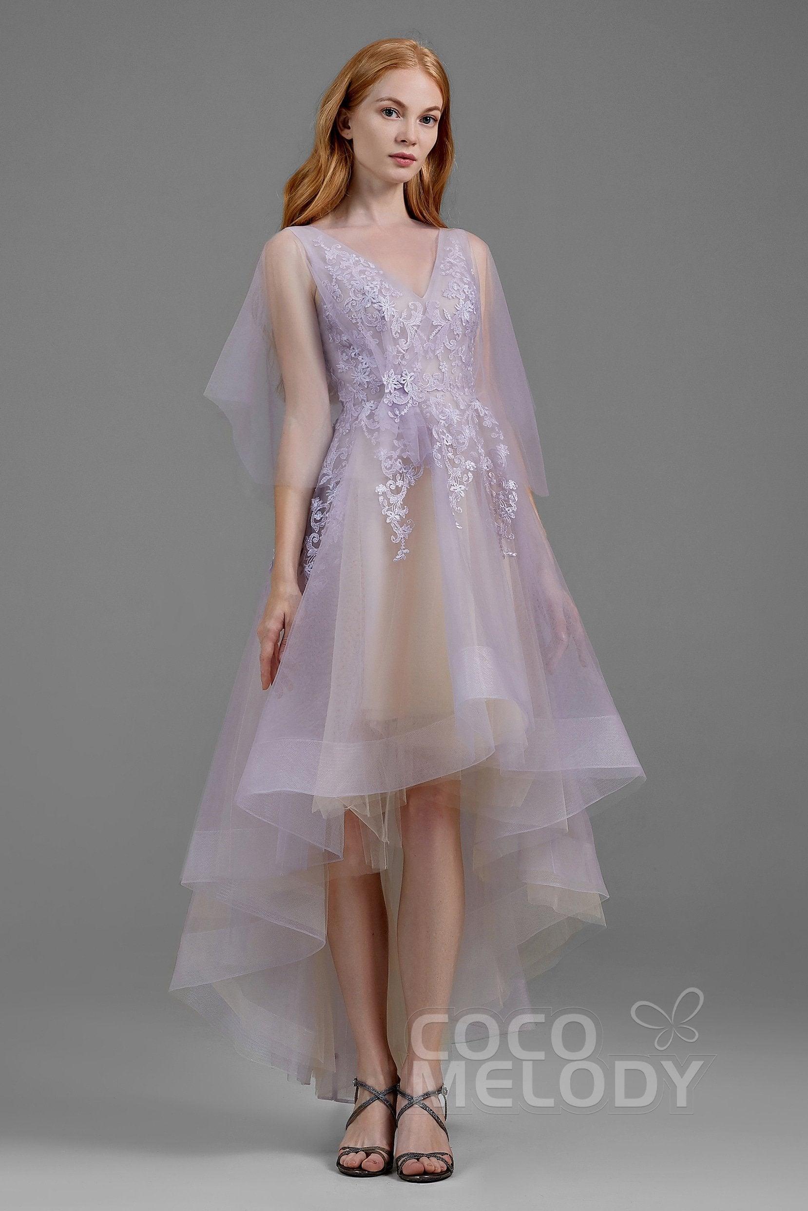 A-Line High-Low Tulle Wedding Dress LD5844CR - COCOMELODY