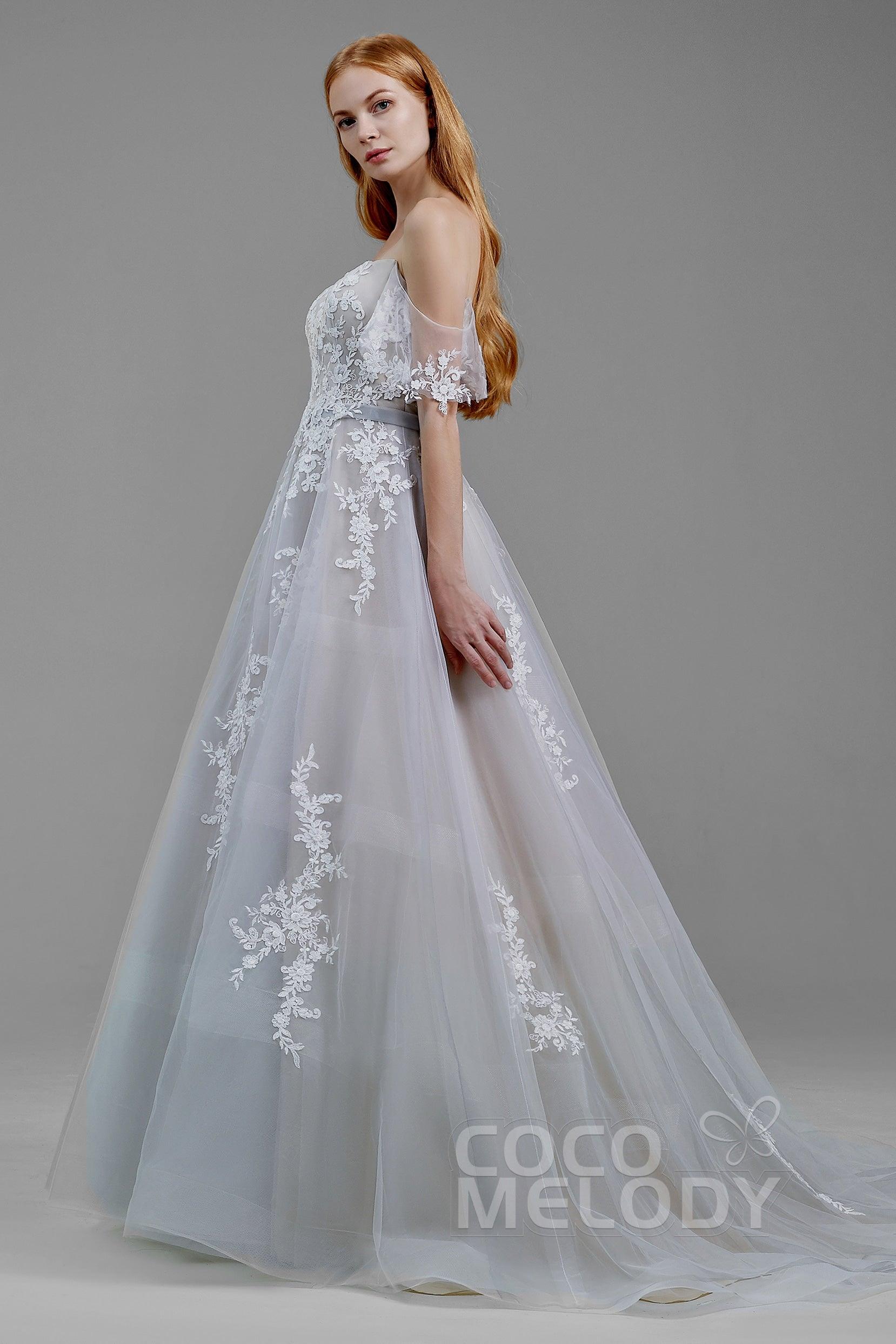A-Line Court Train Tulle Wedding Dress LD5861 - COCOMELODY