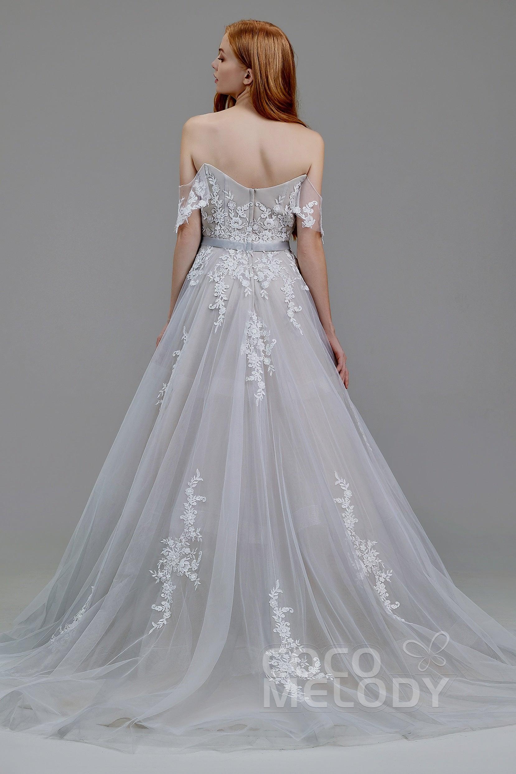 A-Line Court Train Tulle Wedding Dress LD5861 - COCOMELODY