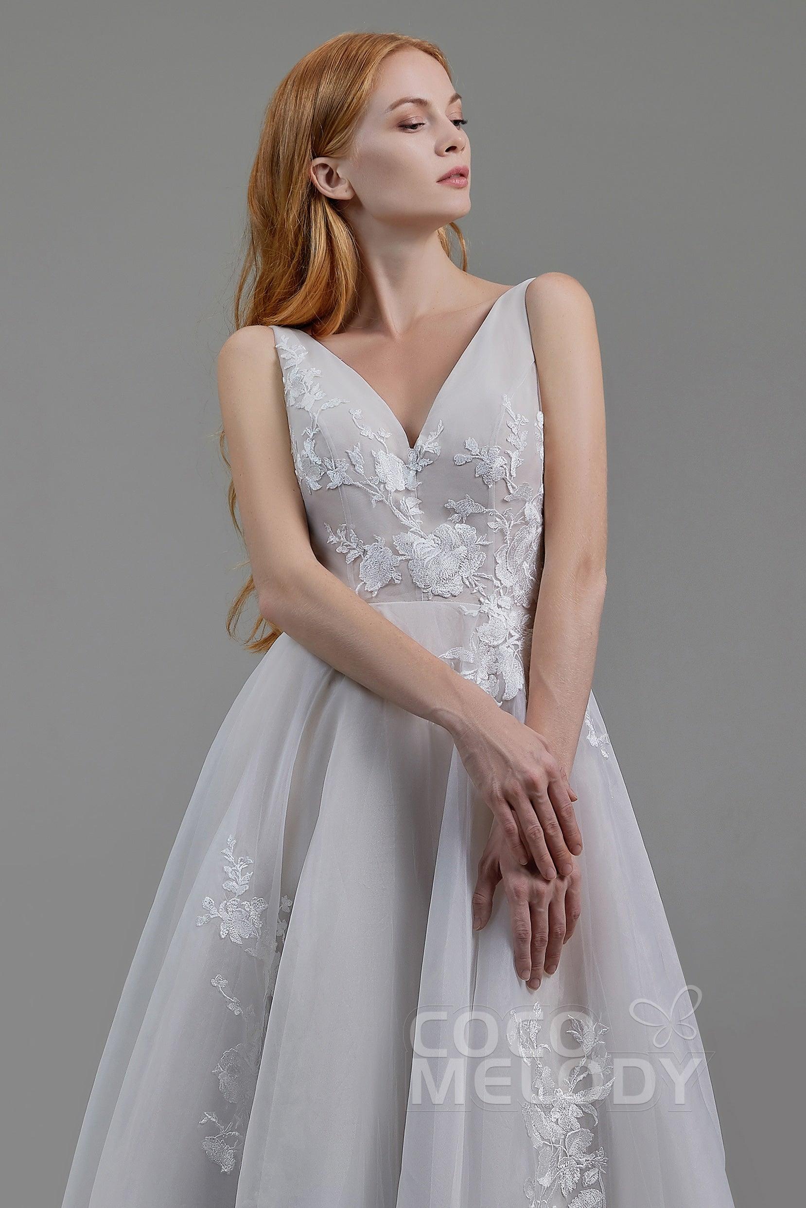 A-Line Court Train Organza and Tulle Wedding Dress LD5862 - COCOMELODY