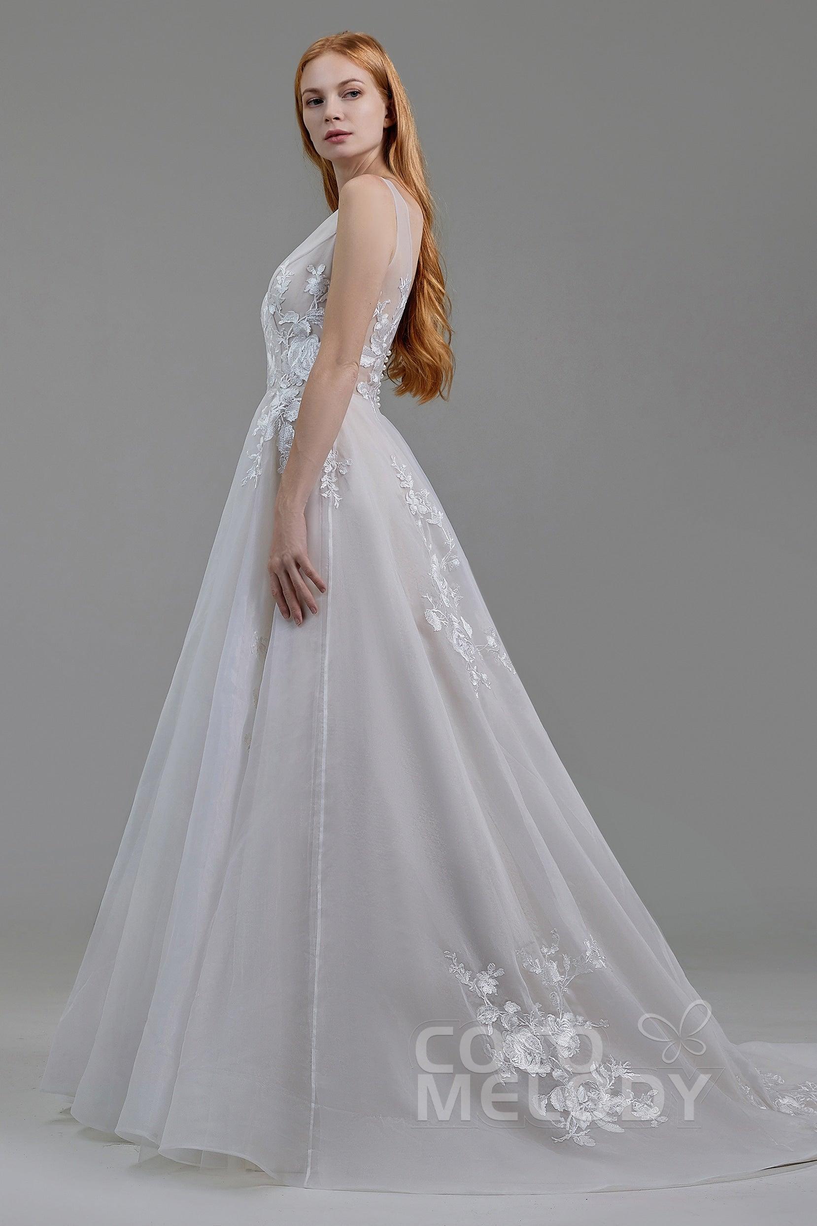 A-Line Court Train Organza and Tulle Wedding Dress LD5862 - COCOMELODY