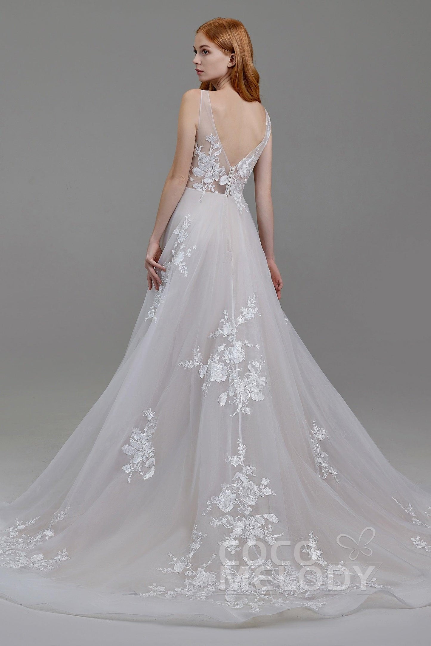 A-Line Court Train Organza and Tulle Wedding Dress LD5862 - COCOMELODY