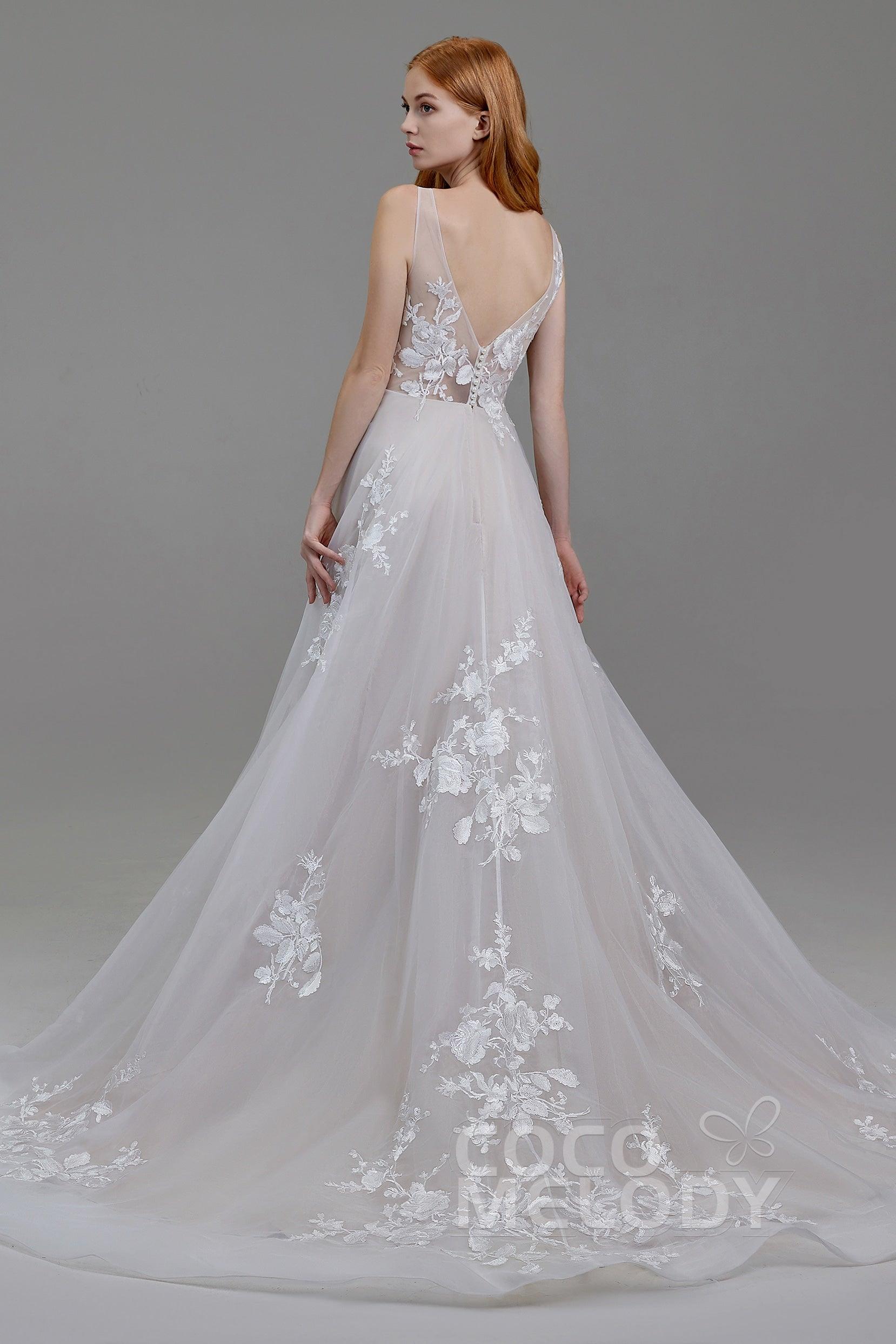 A-Line Court Train Organza and Tulle Wedding Dress LD5862 - COCOMELODY