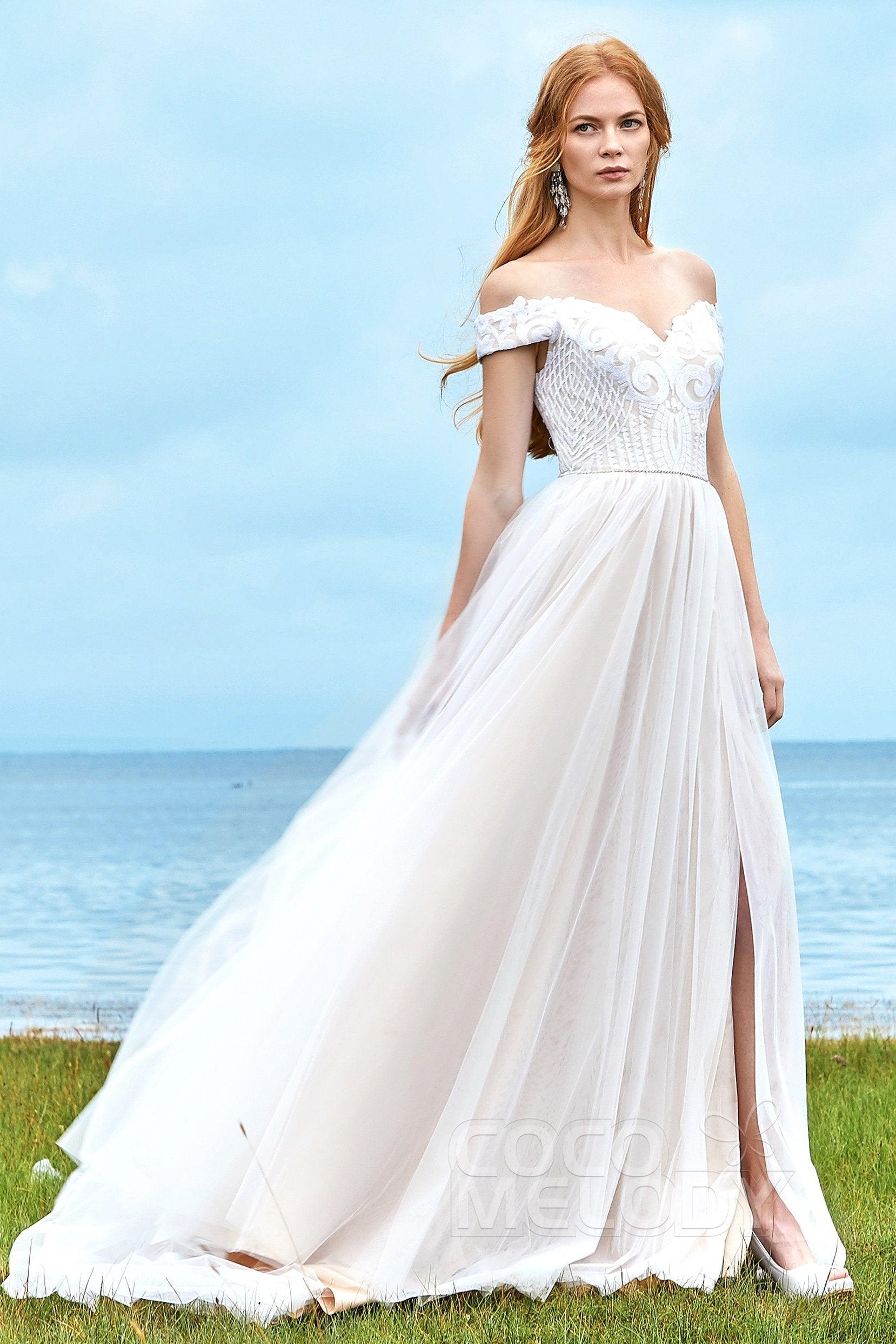 A-Line Court Train Sequined Lace Wedding Dress LD5868 - COCOMELODY