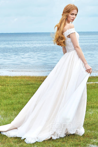 A-Line Court Train Sequined Lace Wedding Dress LD5868 - COCOMELODY