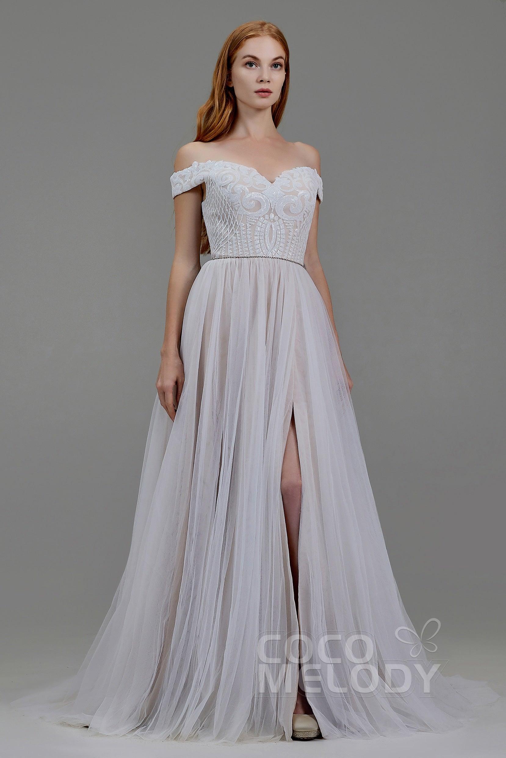 A-Line Court Train Sequined Lace Wedding Dress LD5868 - COCOMELODY
