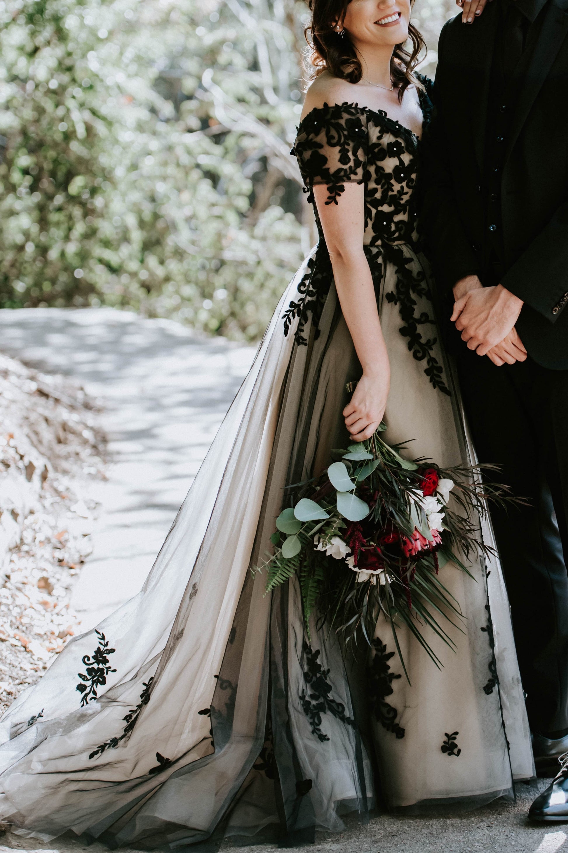 uniqlo black dress shirt Off Shoulder Wedding Dress A Line Tulle Beaded Gothic Black Bridal Dress  Cocomelody LD5830 – COCOMELODY