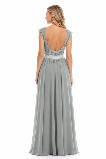 Sheath-Column Floor Length Lace and Chiffon Dress NB3322 - Fiery Red - COCOMELODY
