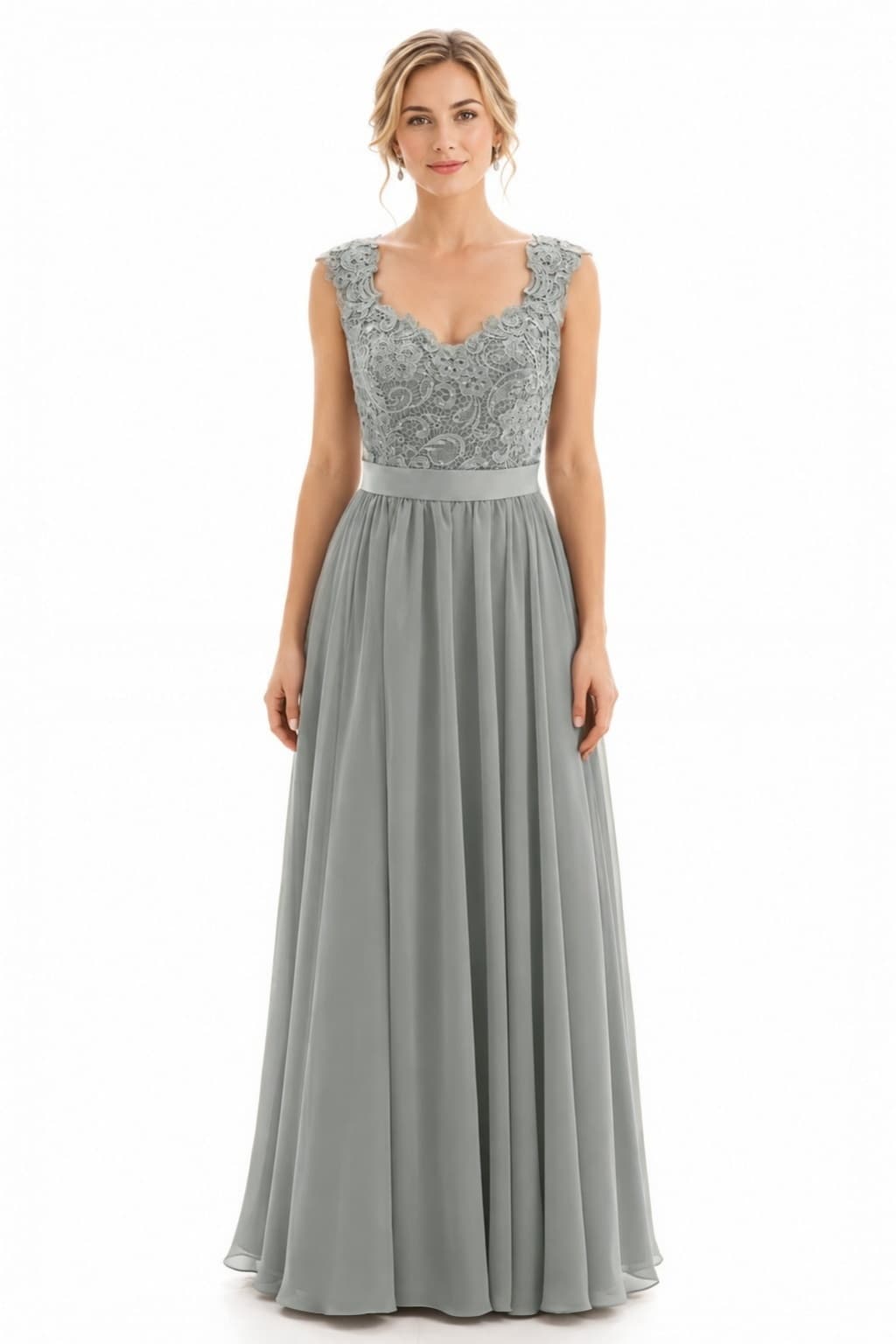 Sheath-Column Floor Length Lace and Chiffon Dress NB3322 - Fiery Red - COCOMELODY