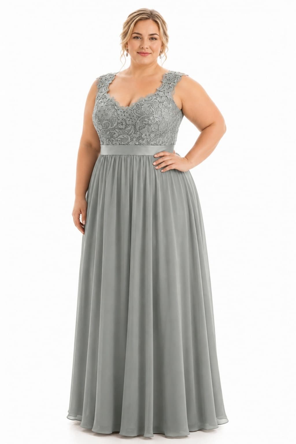 Sheath-Column Floor Length Lace and Chiffon Dress NB3322 - Fiery Red - COCOMELODY