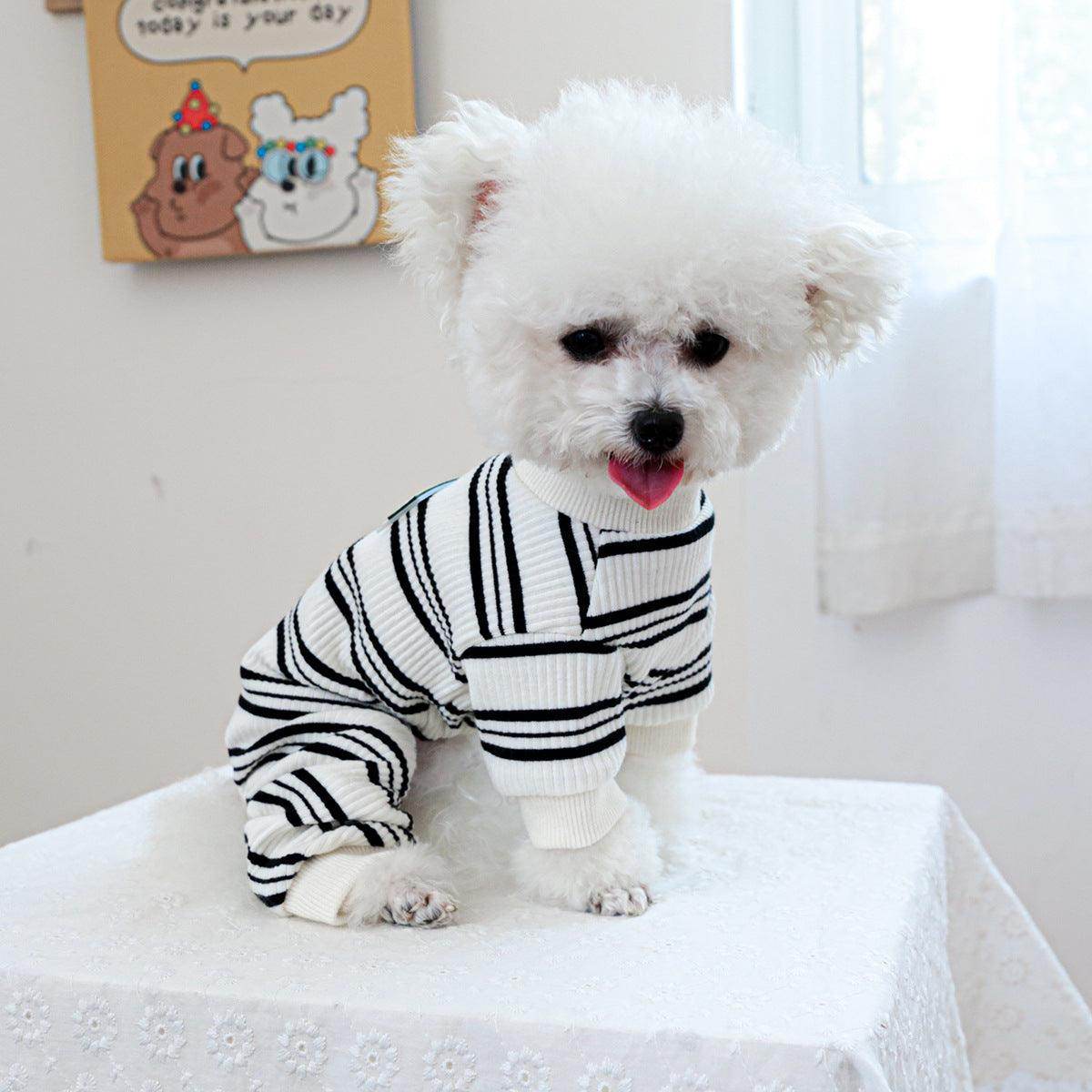 Pet clothes Dog cat clothing one-piece black and white strip home clothes 826130083807 - COCOMELODY