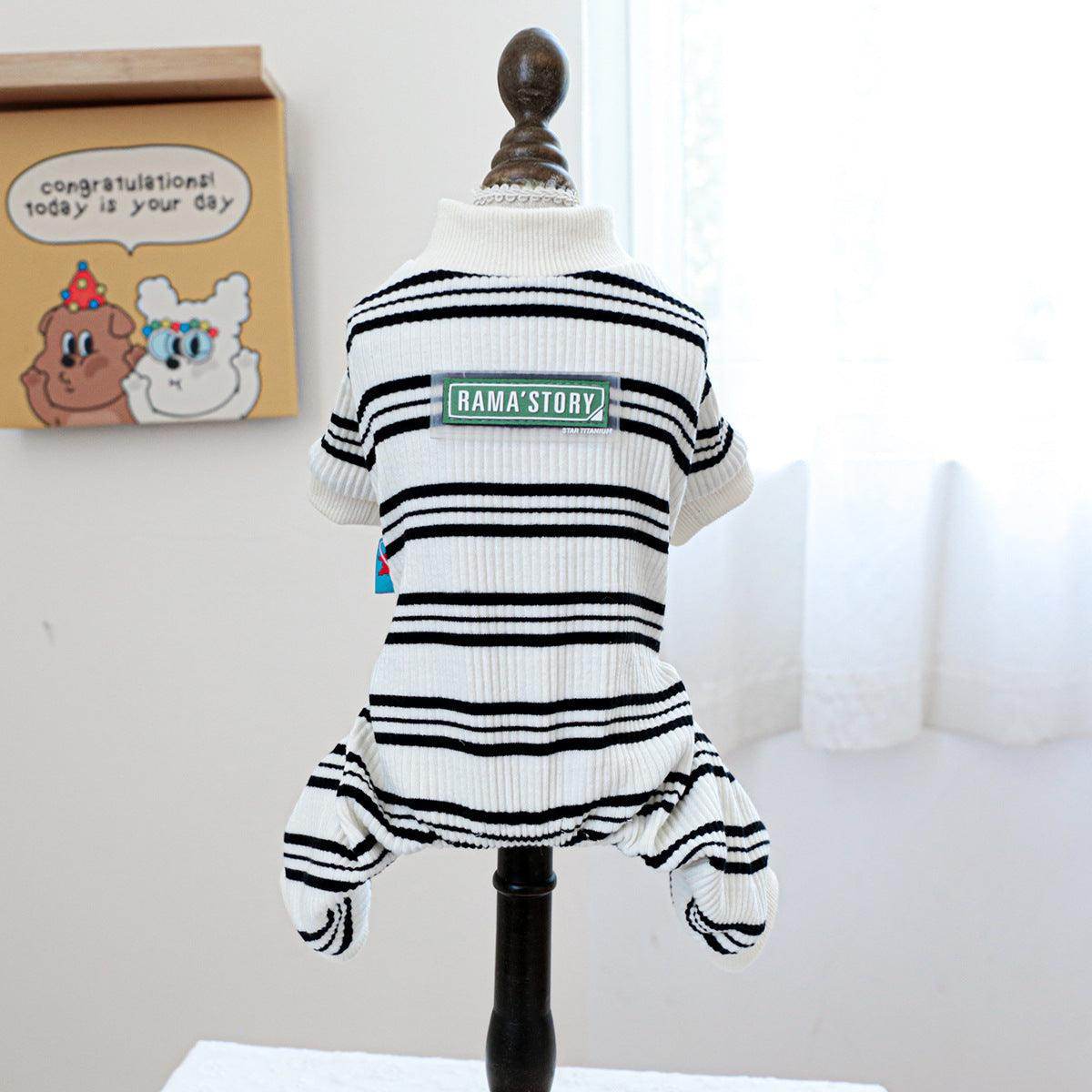Pet clothes Dog cat clothing one-piece black and white strip home clothes 826130083807 - COCOMELODY