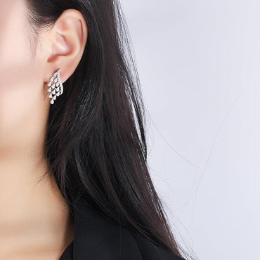 White zircon earrings with fringe 681850127507 - COCOMELODY