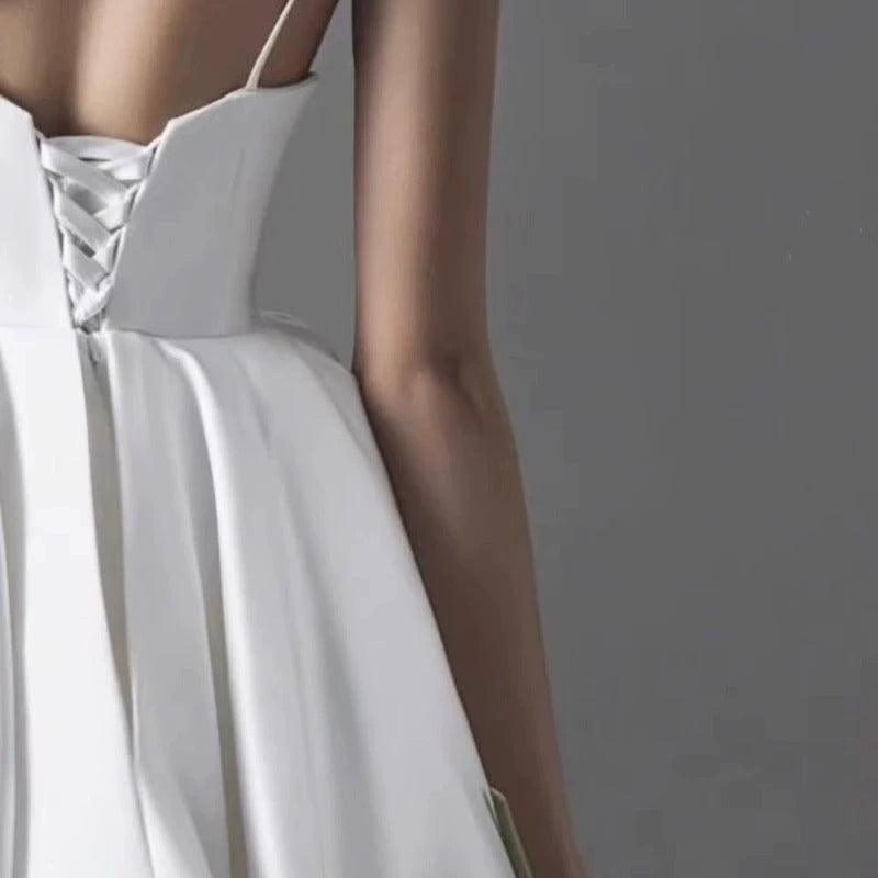 A-Line High-Low Satin Tulle Wedding Dress 864948248312 - COCOMELODY