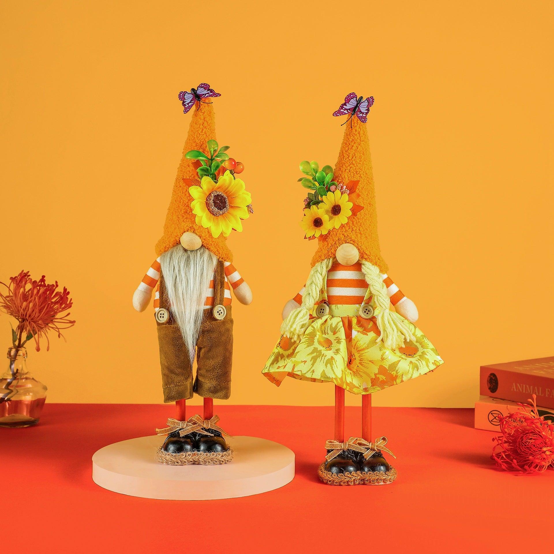 Christmas Thanksgiving harvest Festival cloth standing pose sunflower skirt no face doll doll decoration 775310140962 - COCOMELODY