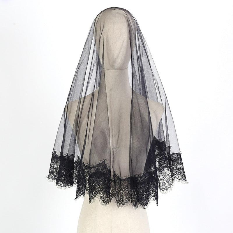 Halloween Headwear Ghost Bridal Veil Black Short 639063655722 - COCOMELODY