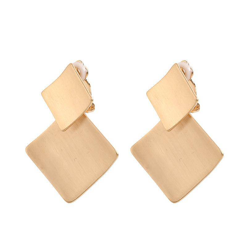 Simple square geometry alloy earrings Fashion light luxury all-in-one women's ear clips 720384731306 - COCOMELODY