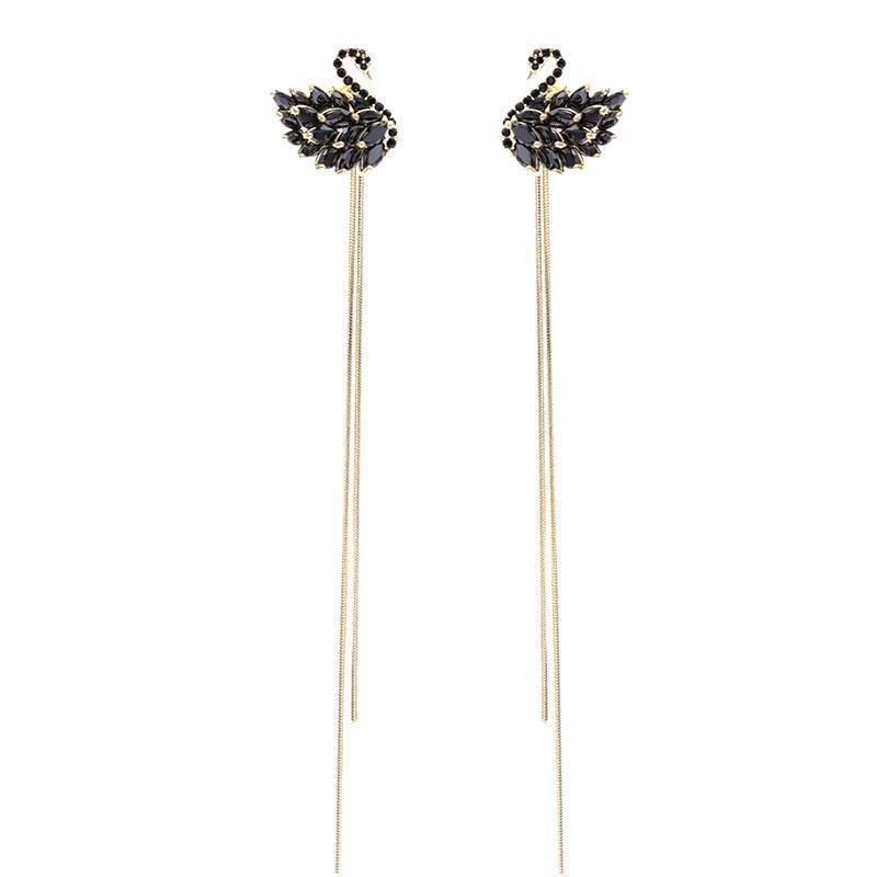 Swan tassel silver needle earrings 718899853686 - COCOMELODY