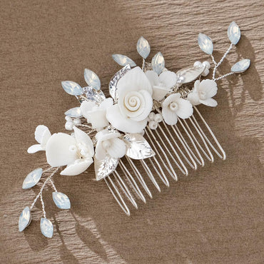 Bridal hair accessories Retro Jelly drill hand insert comb ceramic flower comb 733586558031 - COCOMELODY