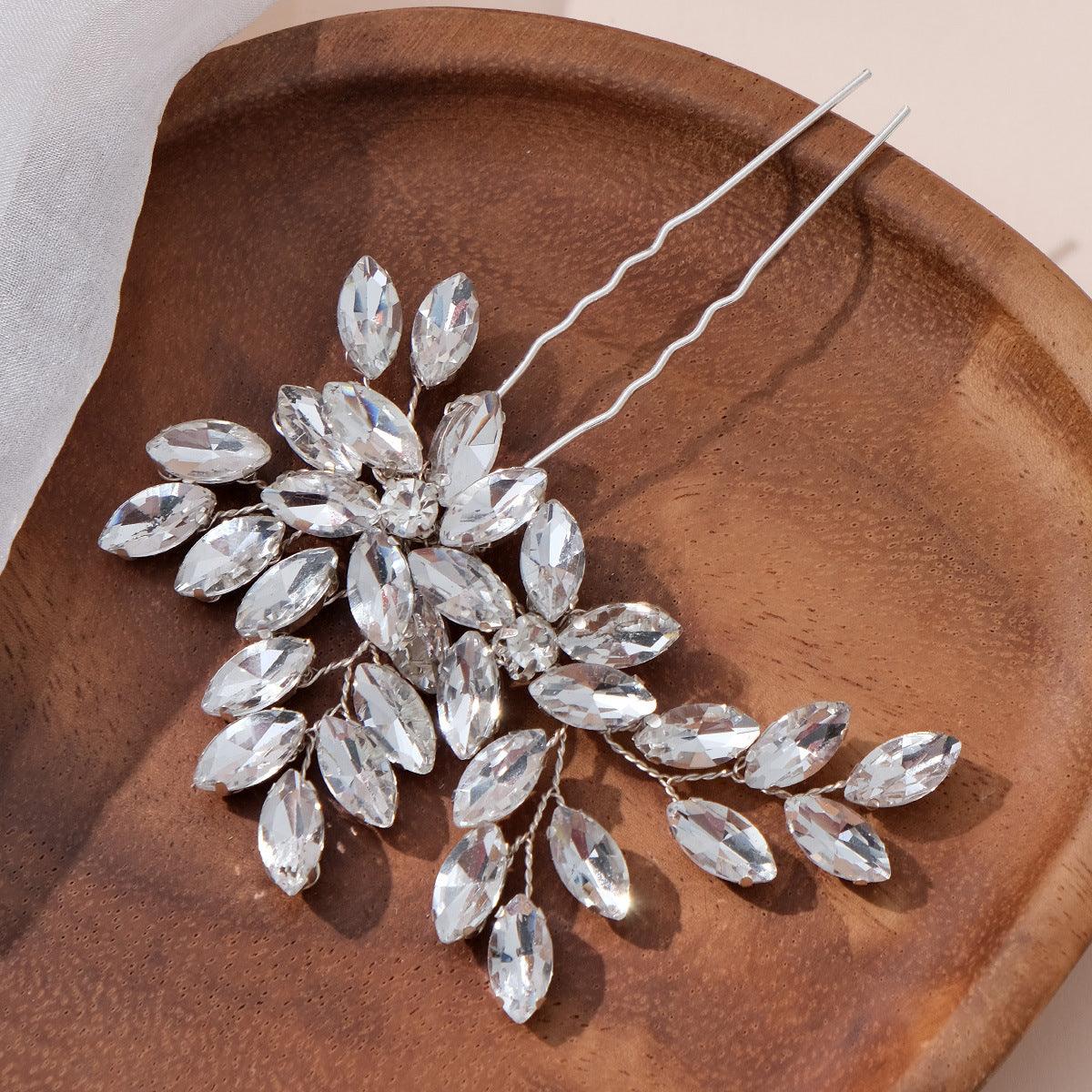 Wedding accessories Hairpin Bun Hair headdress U-shaped hair fork pin Hand-made horseeye rhinrhinee bridal hairpin 794126659820 - COCOMELODY