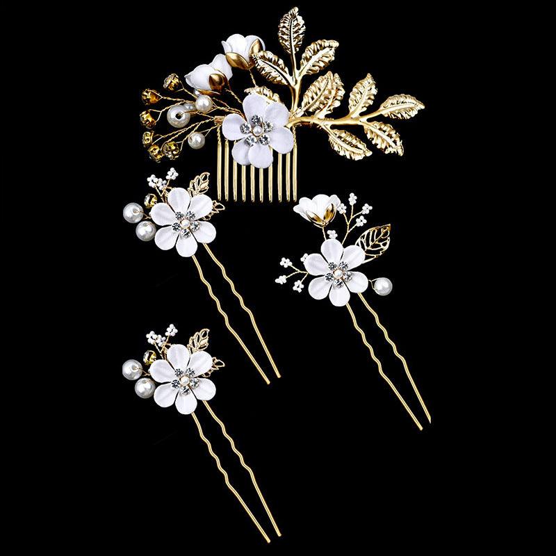 Wedding Hair Comb Pearl Crystal Bride Hair Accessories Set of 4 709072032456 - COCOMELODY