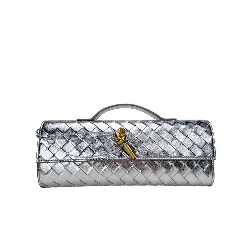 Leather clutch bag Hold leather woven square dinner bag 788440003397 - COCOMELODY