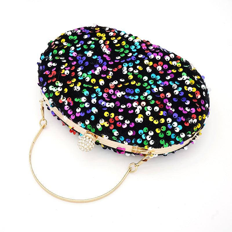 Goose egg oval crossbody Carry colorful black sequin dinner bag 675056328141