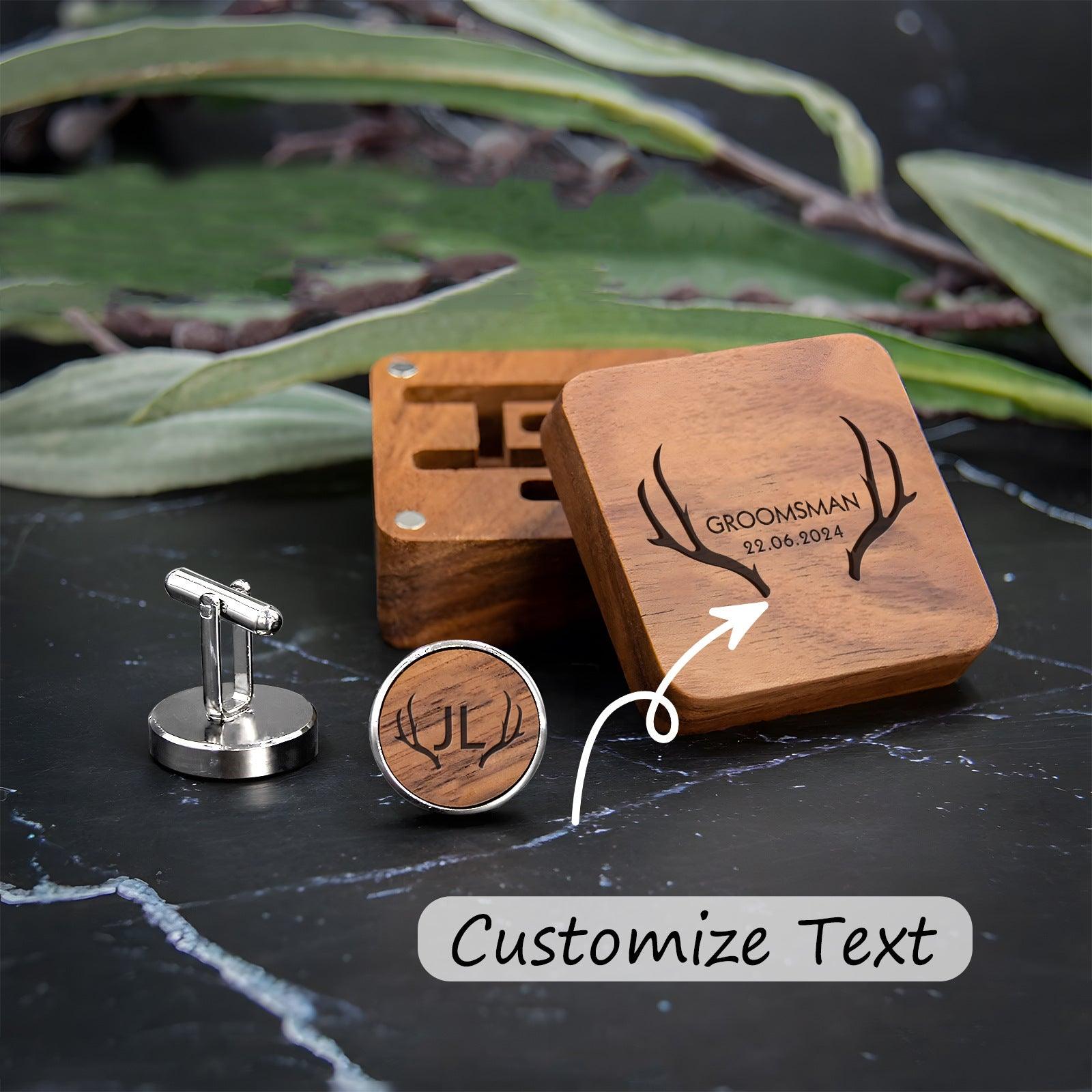 Personalized carved cufflink collar clip wooden box 807769212960 - COCOMELODY