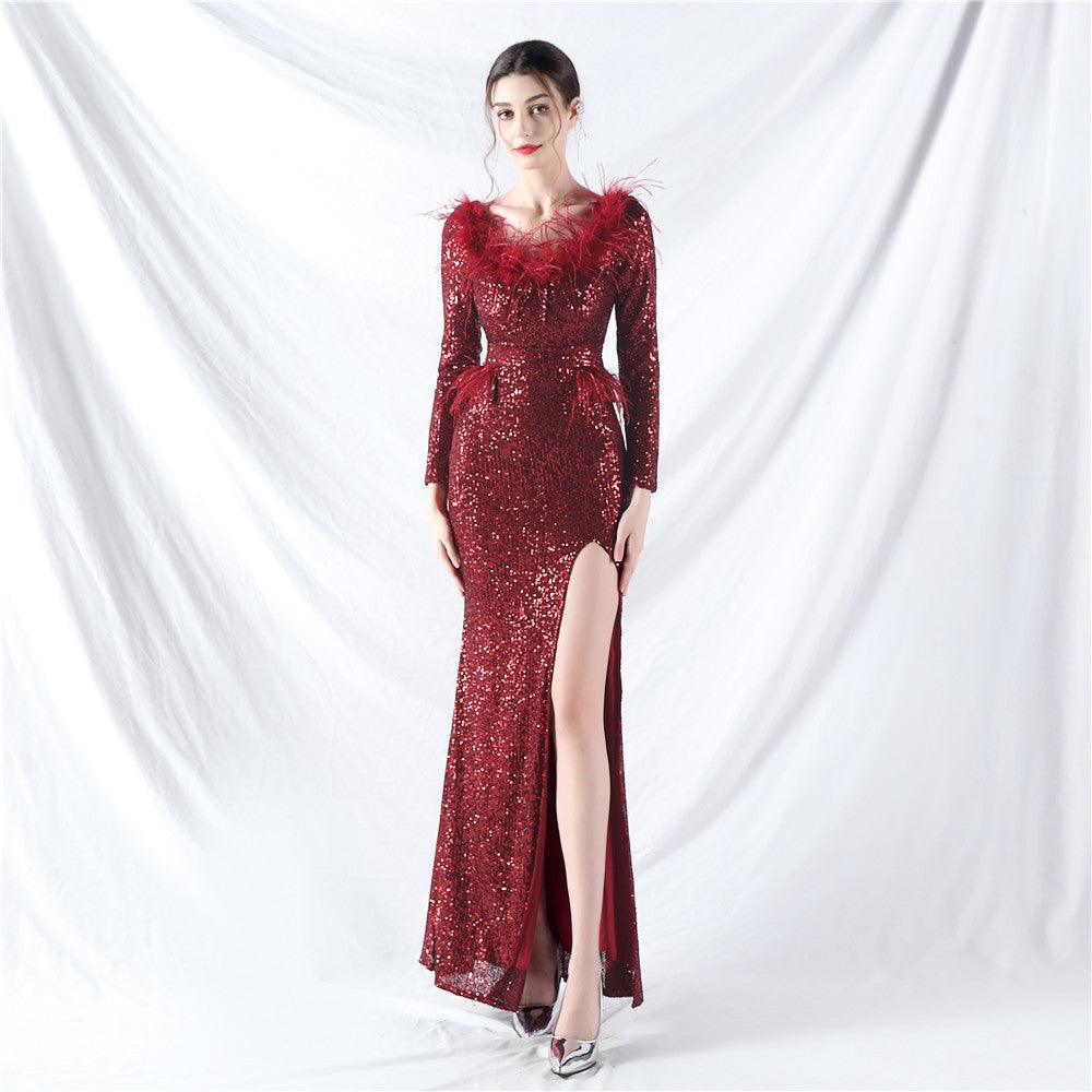 Trumpet-Mermaid Ankle Length Sequined Dress 807936765830 - COCOMELODY