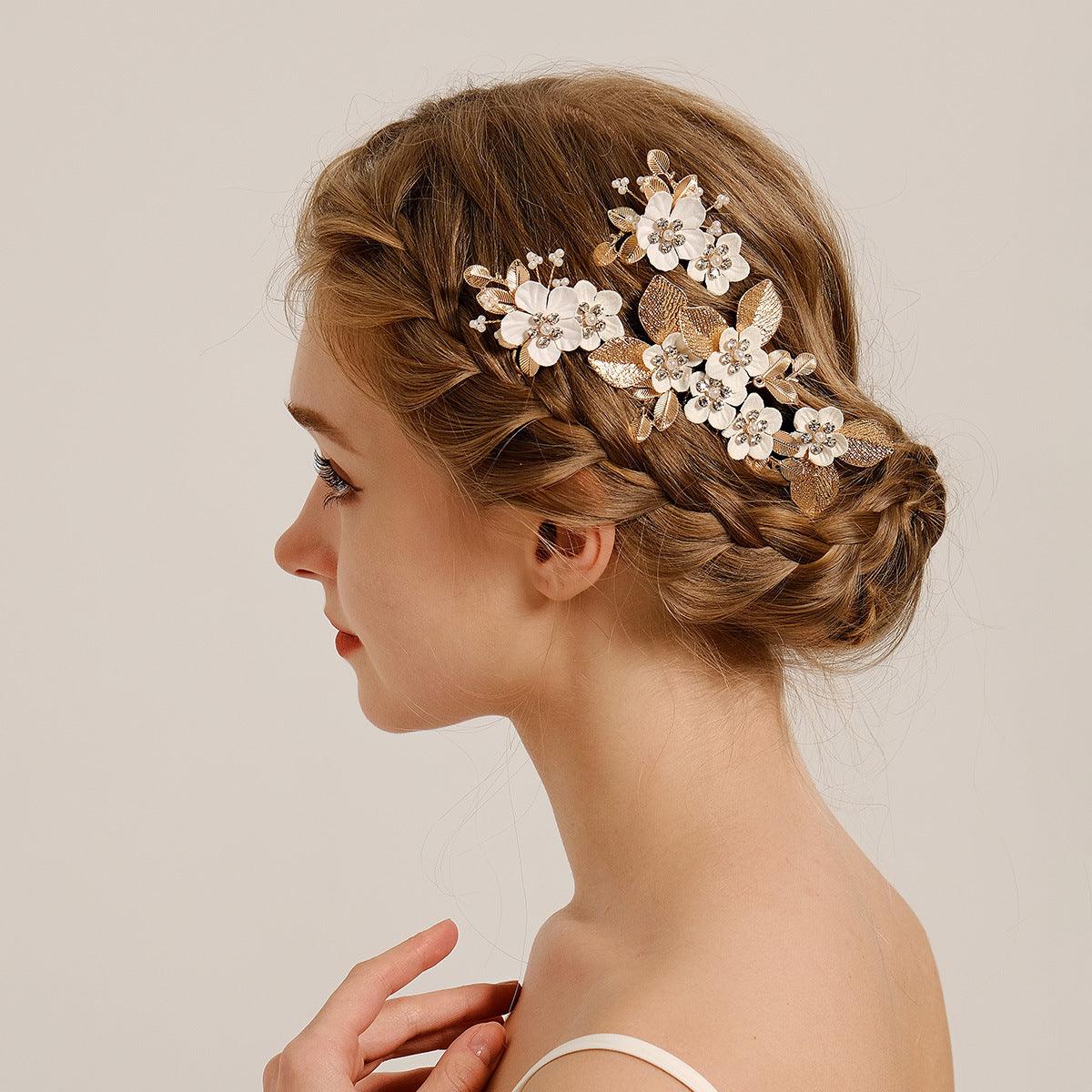 Vintage Leaf Flower hairpin set Bridal Wedding Headwear Handmade Hairpin and comb 771959289349 - COCOMELODY