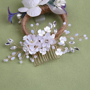 White pearl Pan Hair comb ornaments Handmade flower headdress bridal ornaments 728343527290 - COCOMELODY