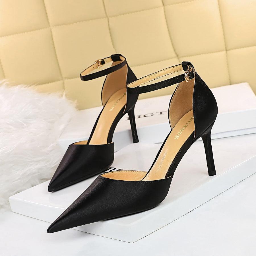 Champagne Satin Pointy Stiletto Heels 674228626275 - COCOMELODY
