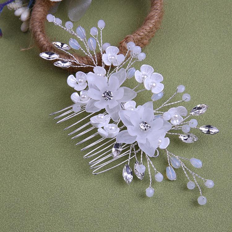 White pearl Pan Hair comb ornaments Handmade flower headdress bridal ornaments 728343527290 - COCOMELODY