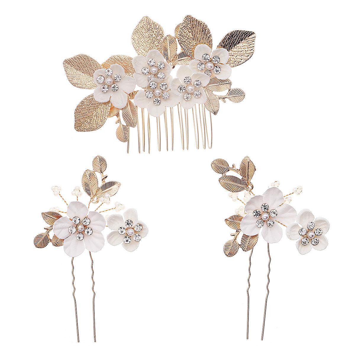 Vintage Leaf Flower hairpin set Bridal Wedding Headwear Handmade Hairpin and comb 771959289349 - COCOMELODY