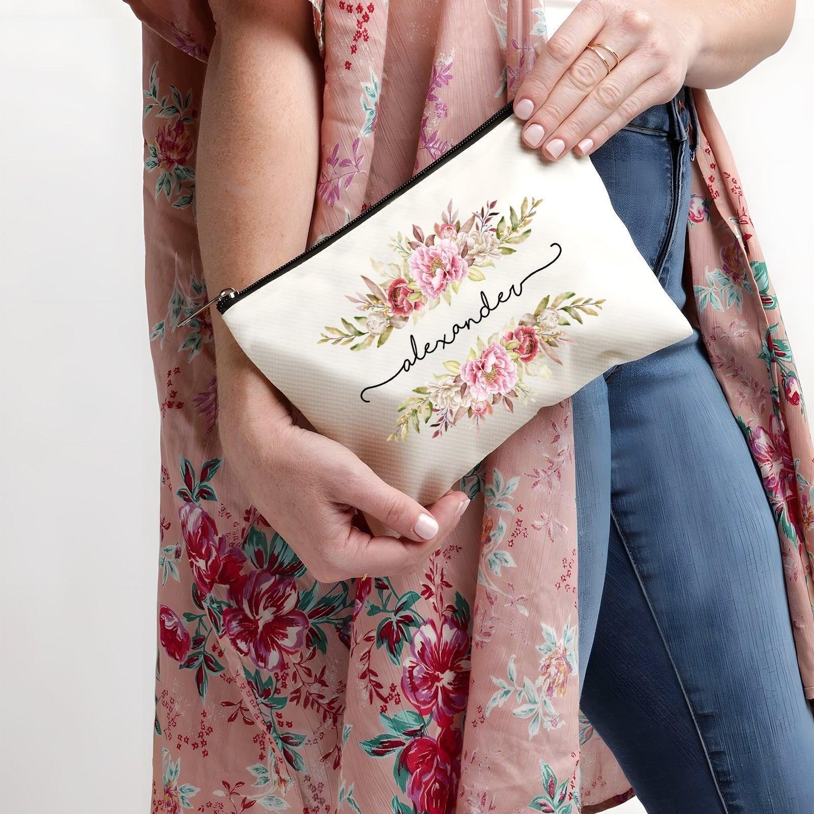 Personalized linen printed alphabet portable makeup bag 807953553521 - COCOMELODY