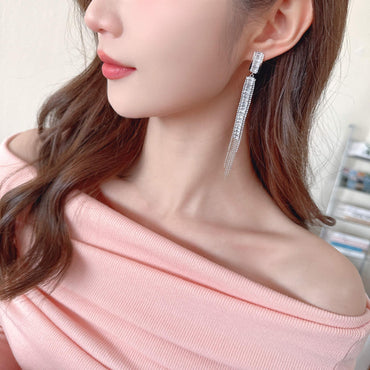 S925 silver needle long tassel earrings 762461389092 - COCOMELODY