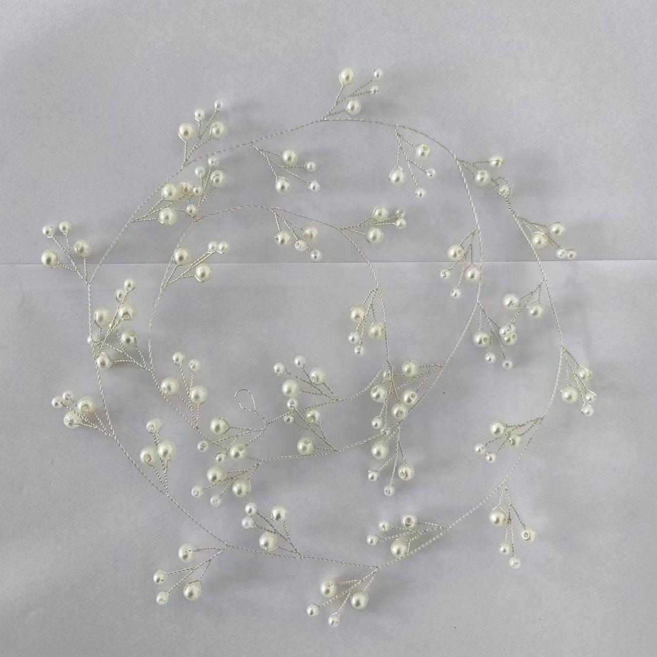 Bride wedding headwear 1 meter long pearl copper hair chain handmade hair accessories 782453848826