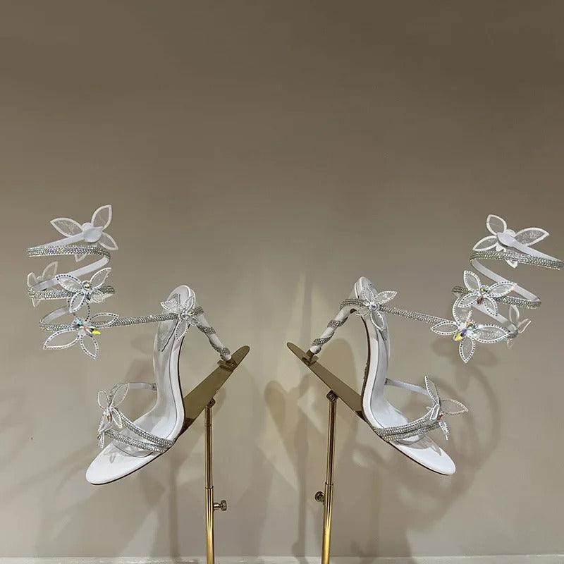 Rhinestone Ankle Strap Round Stiletto Heels 773927533050 - COCOMELODY
